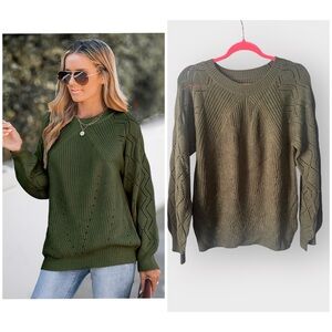 NEW Cupshe Green Cutout Pointelle Knit Sweater Size Small